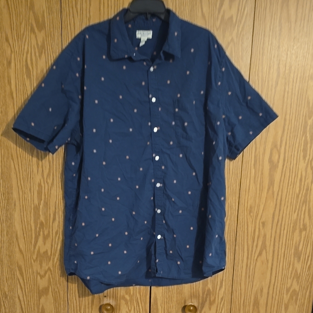 Arizona Jean Company Navy Blue Patterned Button-Down Shirt